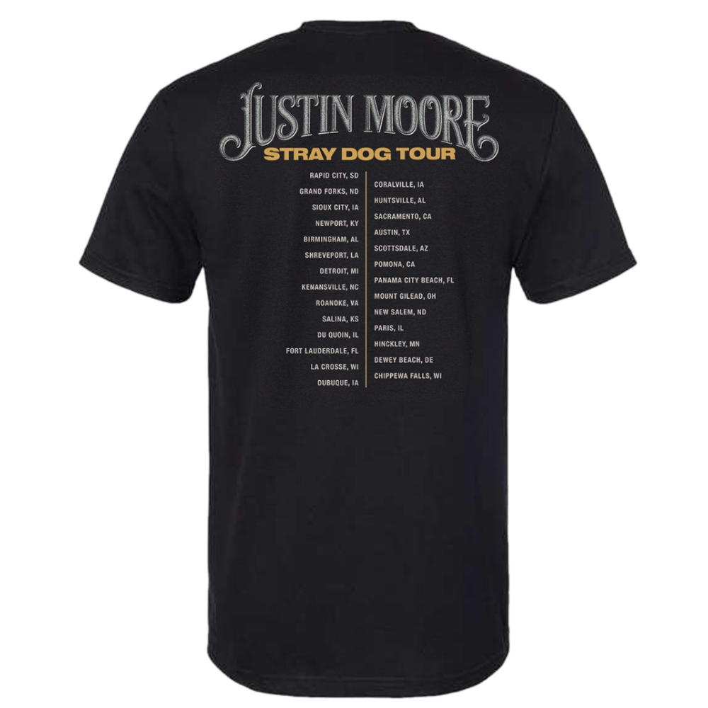 Justin Moore Black Stray Dog Tour Tee Richards and Southern