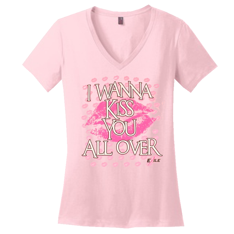 Exile Kiss You All Over Pink V Neck Tee