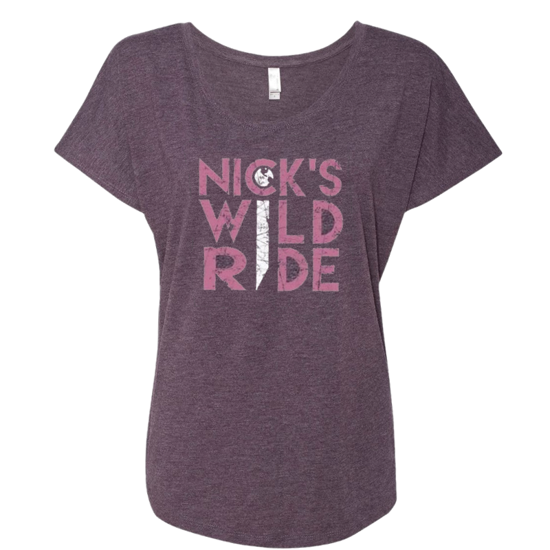 Nick's Wild Ride Ladies Dolman Vintage Purple Tee