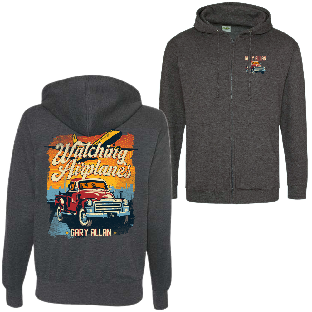 Gary Allan Charcoal Zip Up Watching Airplanes Hoodie