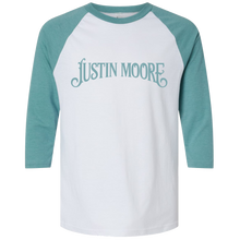 Load image into Gallery viewer, Justin Moore Heather White and Arctic Raglan Tee
