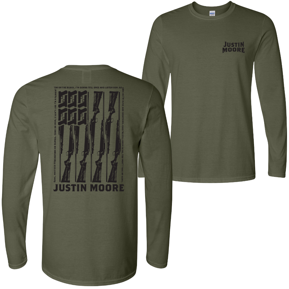 Justin Moore Long Sleeve Military Green Guns Tee