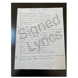 Kylie Frey Handwritten/Signed Lyric Sheet- Horses in Heaven -PRE ORDER