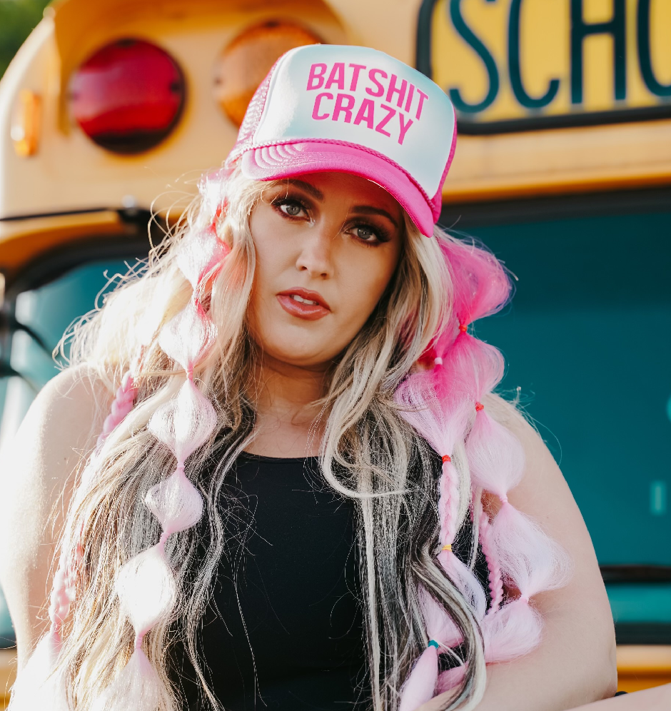 Priscilla Block Hot Pink Batshit Crazy Trucker Hat