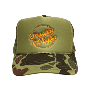 Presley & Taylor Camo Trucker Logo Hat