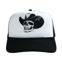 Load image into Gallery viewer, Tyler Rich White and Black Skeleton Cowboy Trucker Hat
