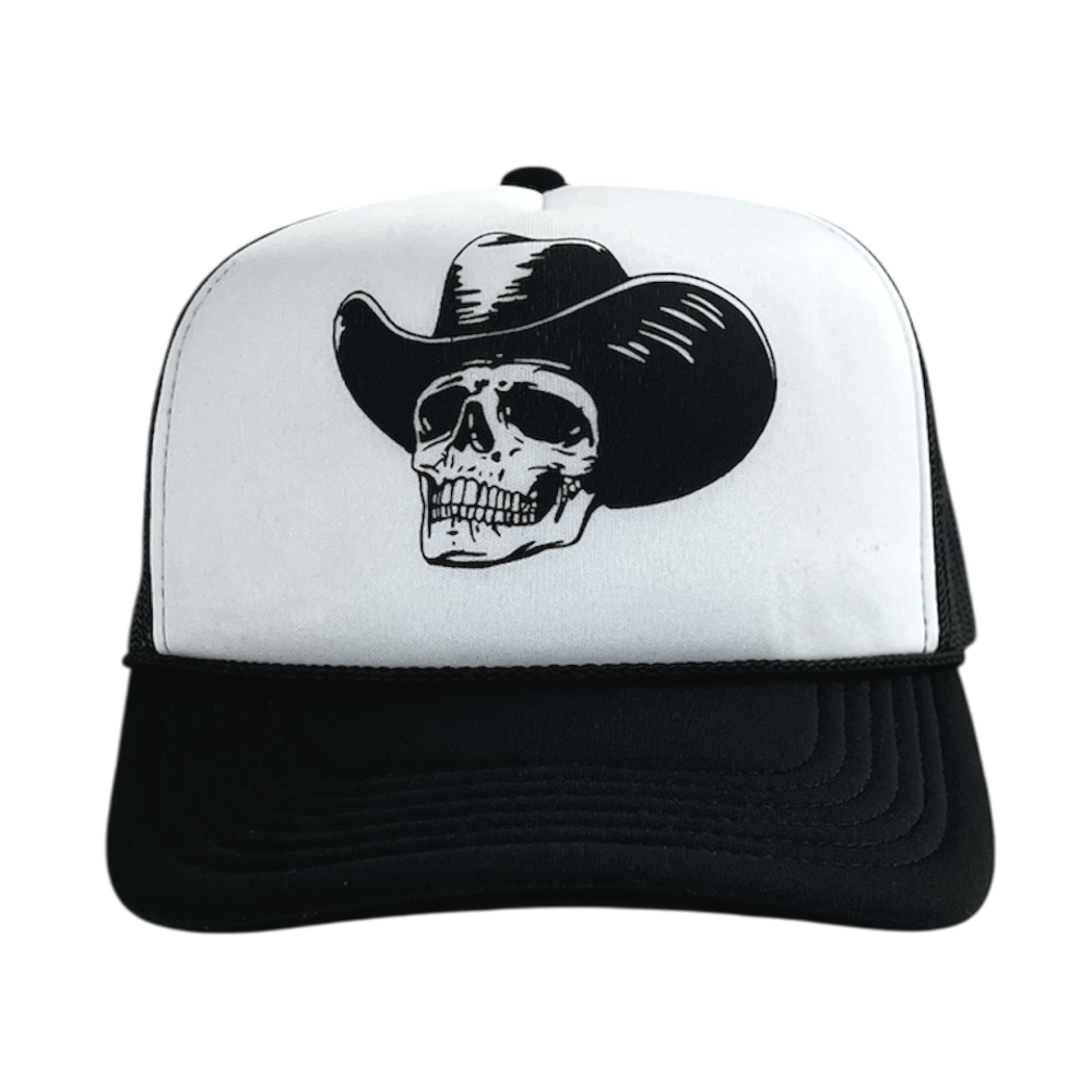 Tyler Rich White and Black Skeleton Cowboy Trucker Hat
