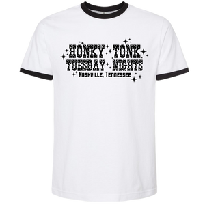 The Cowpokes White and Black Ringer Tee