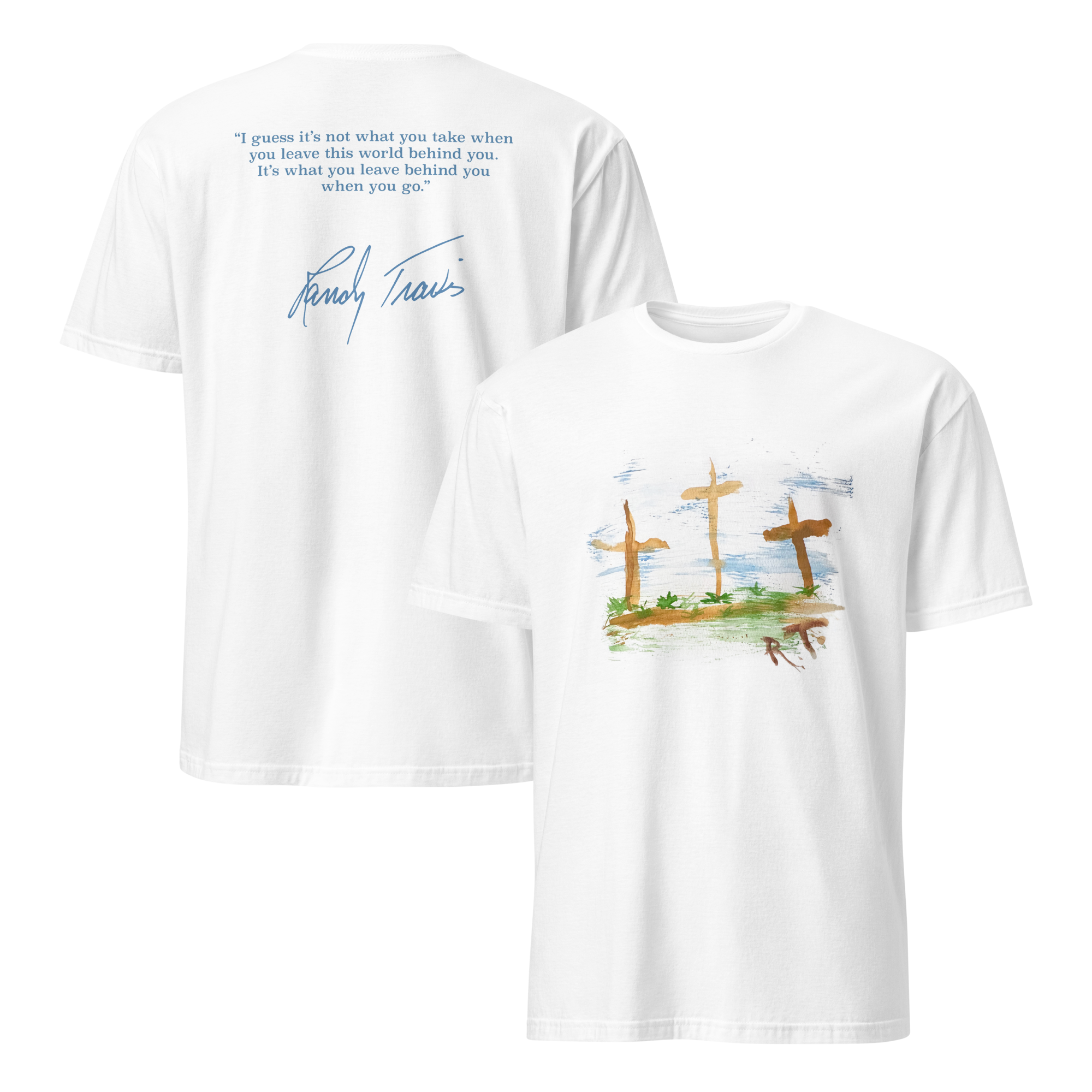 Three Wooden Crosses Artwork White Tee – Richards and Southern