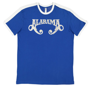 Alabama Womens Retro Ringer Royal and White Tee