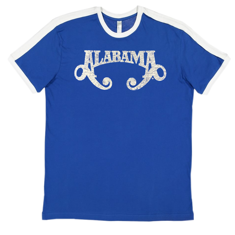 Alabama Womens Retro Ringer Royal and White Tee