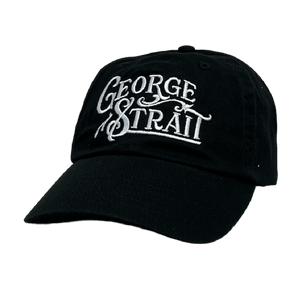 George Strait Black Ballcap w/ White Script Logo
