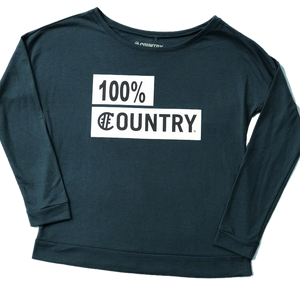 Hashtag Country Ladies Long Sleeve 100% Country Slate Blue Tee