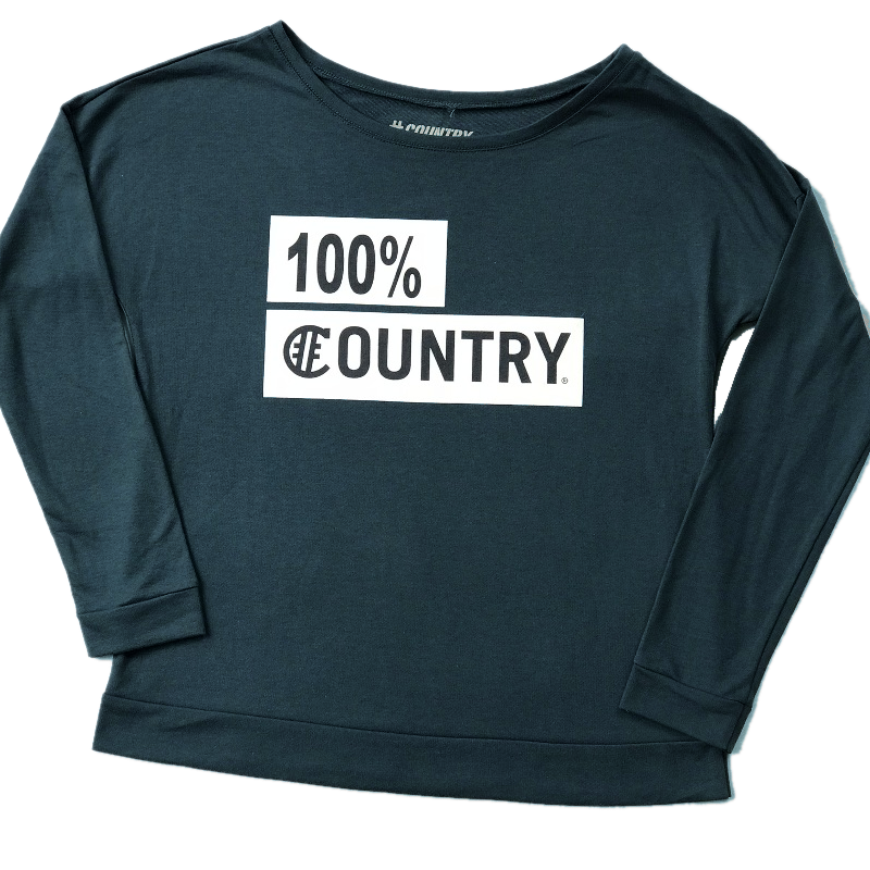 Hashtag Country Ladies Long Sleeve 100% Country Slate Blue Tee