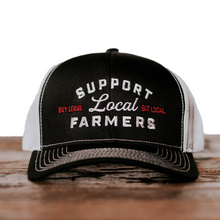 Load image into Gallery viewer, Jordan Rowe Light Black and White Support Local Farmers Hat
