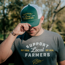 Load image into Gallery viewer, Jordan Rowe Green and White Support Local Farmers Hat
