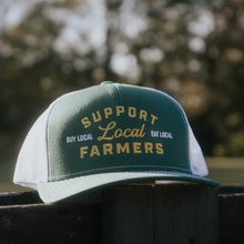 Load image into Gallery viewer, Jordan Rowe Green and White Support Local Farmers Hat
