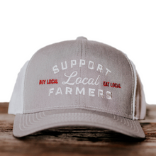 Load image into Gallery viewer, Jordan Rowe Light Grey and White Support Local Farmers Hat

