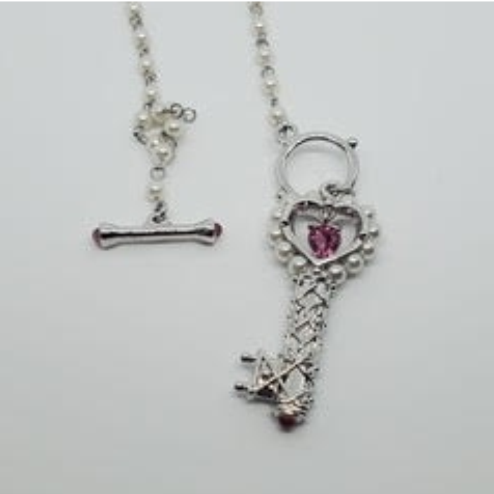 Marie Osmond Heart Key Pearl Necklace