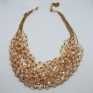 Multi Chain & Glass Bead Necklace w/ Pearl Dangle Earrings Set