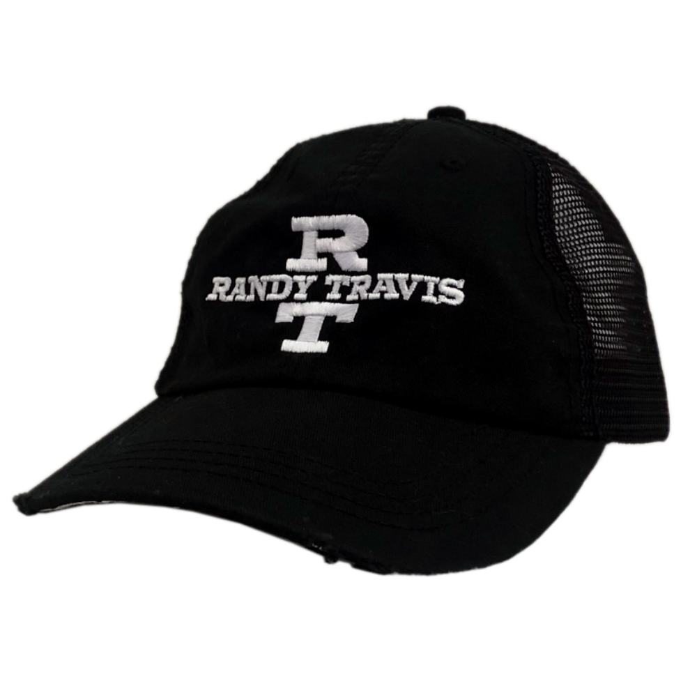 Randy Travis Black White Logo Distressed Ballcap