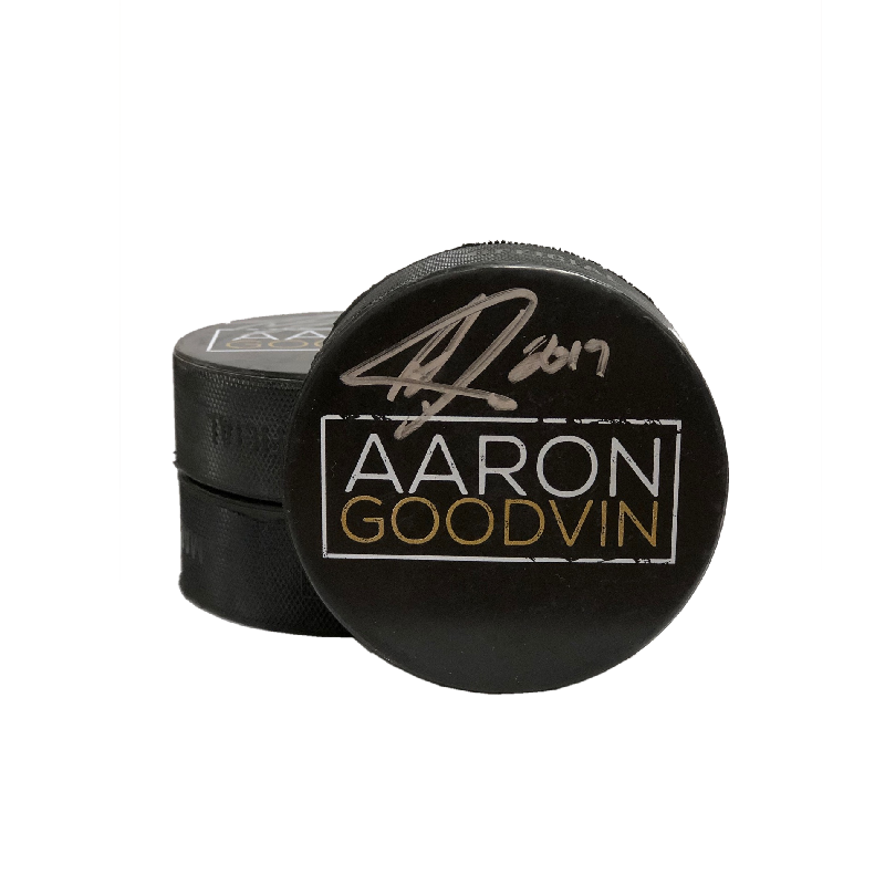 Aaron Goodvin AUTOGRAPHED Hockey Puck- AG Logo