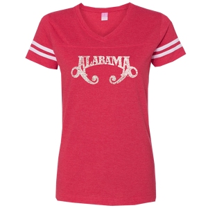 Alabama Ladies Football V Neck Red Tee