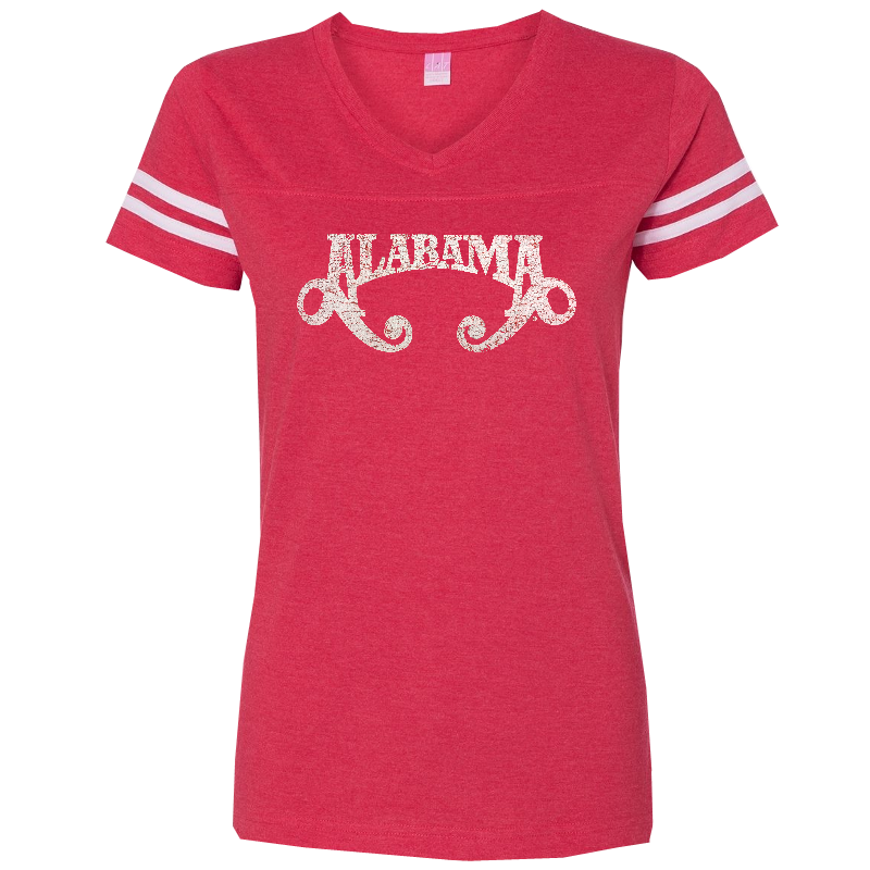 Alabama Ladies Football V Neck Red Tee