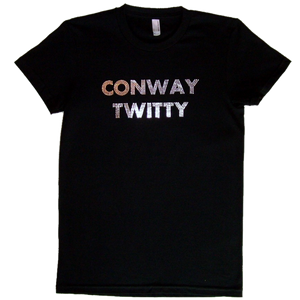 Conway Twitty Ladies Black Tee-Silver