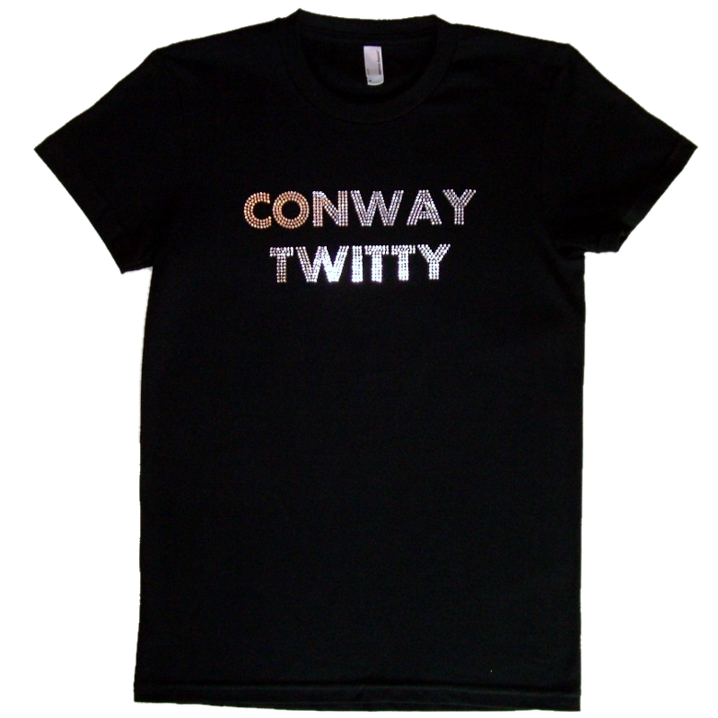 Conway Twitty Ladies Black Tee-Silver