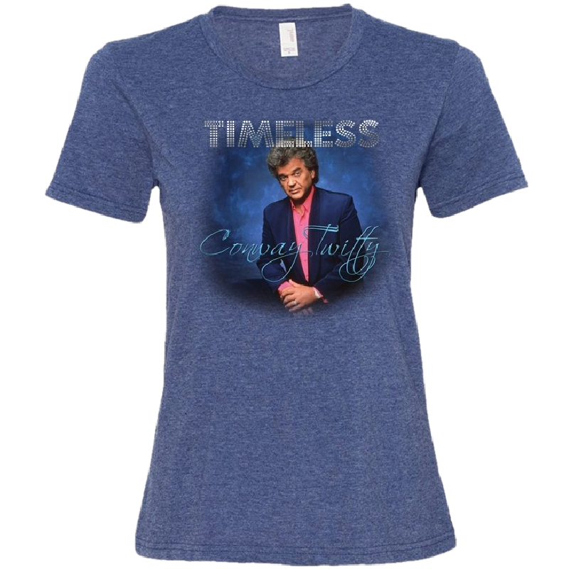 Conway Twitty Ladies Heather Blue Timeless Photo Tee