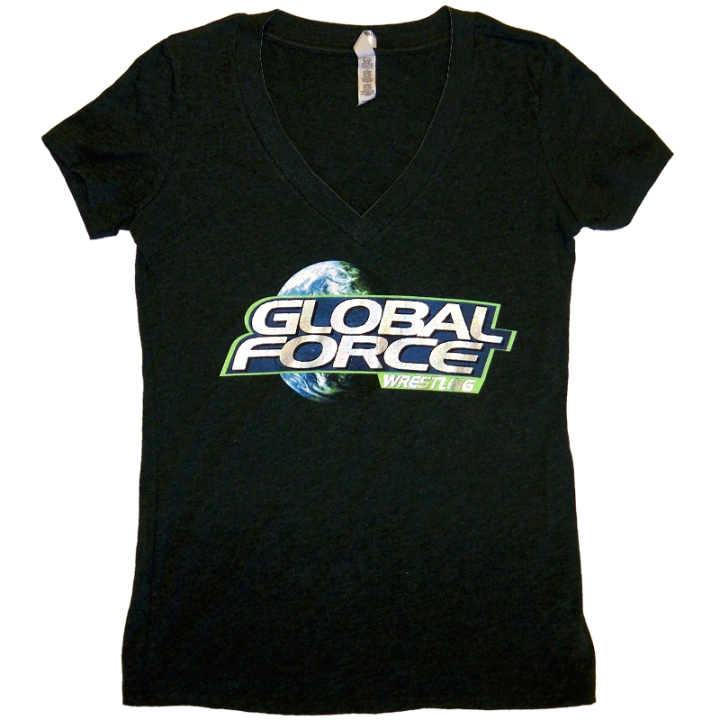 Global Force Wrestling Ladies Heather Black V Neck Tee