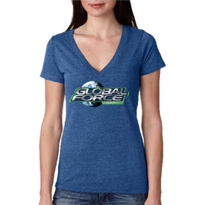Global Force Wrestling Ladies Vintage Royal Deep V Neck Tee- Silver FOIL imprint
