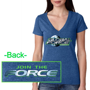 Global Force Wrestling Ladies Vintage Royal Deep V Neck Tee- Silver FOIL imprint