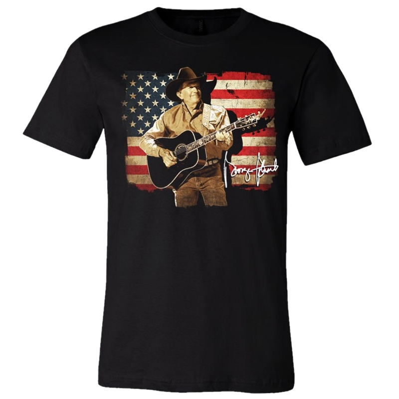 George Strait Black Distressed Flag Tee