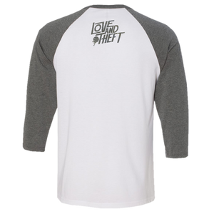 Love and Theft White and Heather Raglan Tee