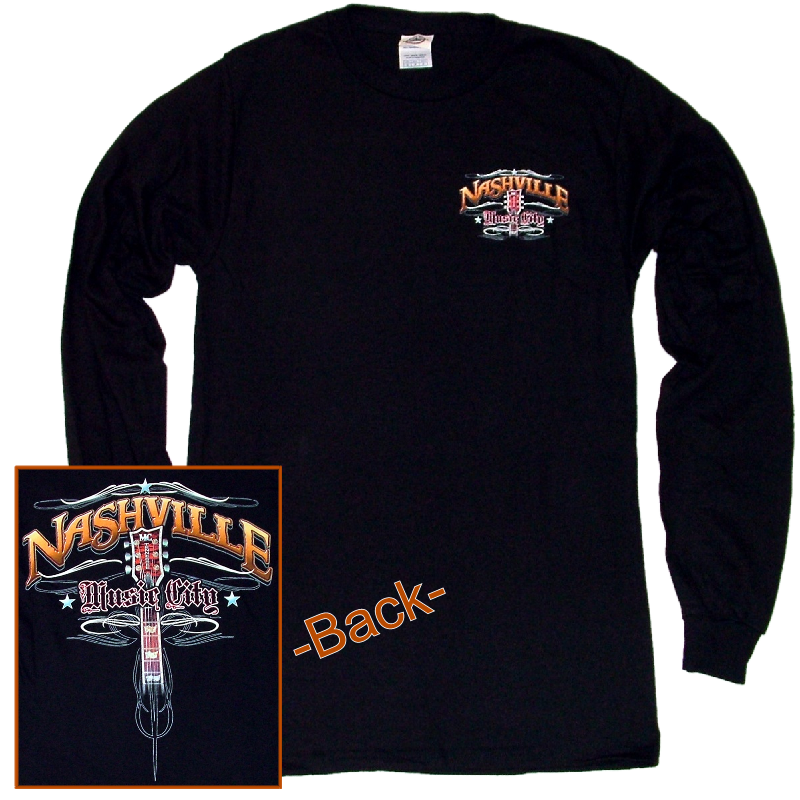 Nashville Long Sleeve Black Tee- Front Left Chest